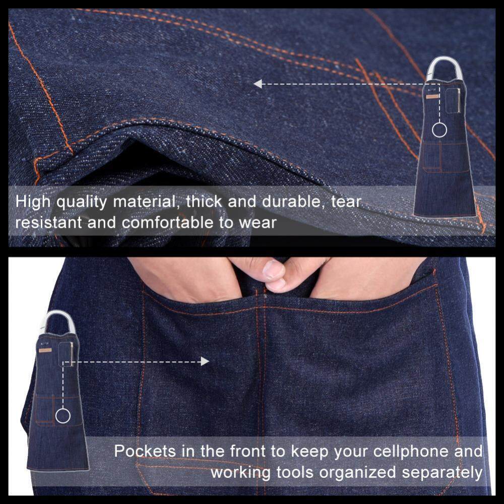 Durable Denim Cloth Apron for Home Cooking Gardening Baking Restaurant Waitress Uniform 76*62cm