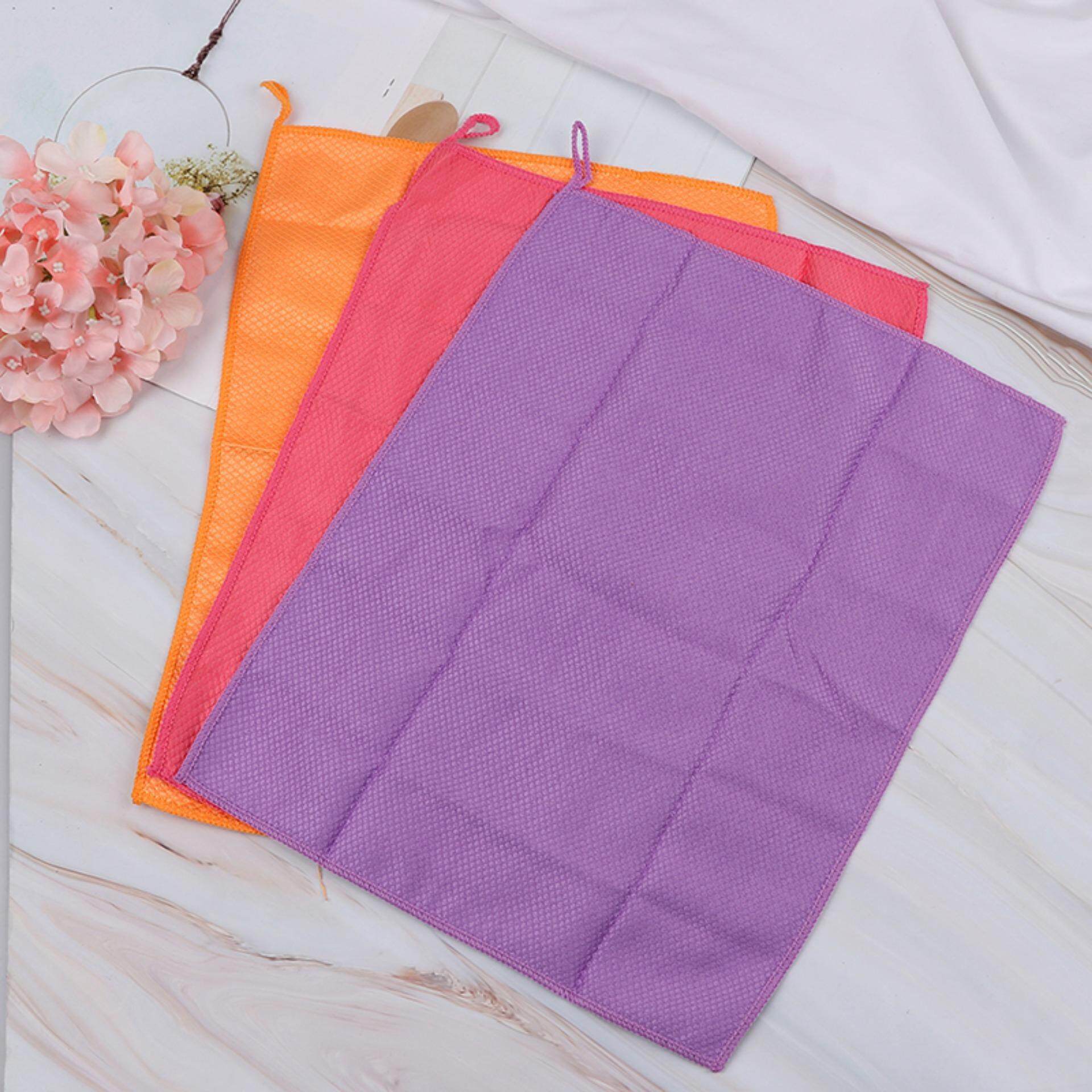 3 cái Microfiber Dishcloth Bếp Hình Chữ Nhật Giặt Khăn Lau Vệ Sinh Món Ăn Vải