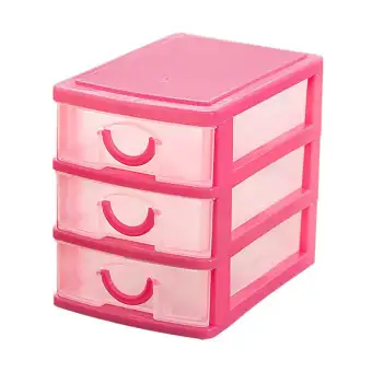 Mini Translucent Drawer Type Plastic Storage Box Rose Red 3