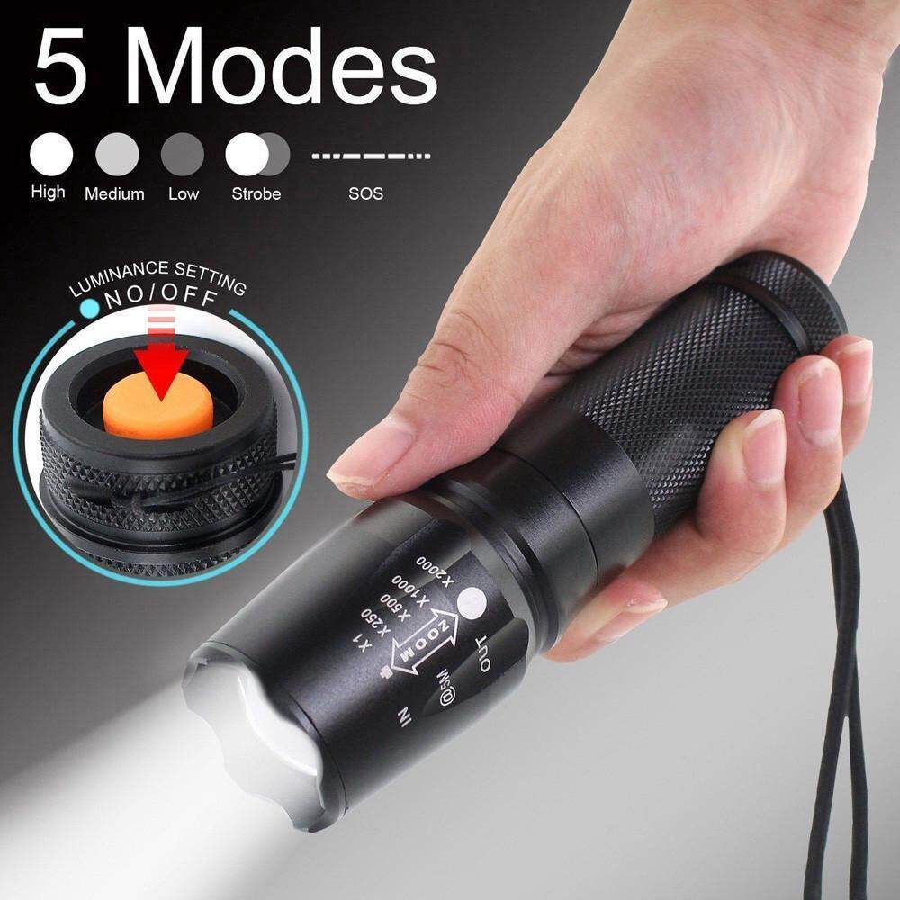 5000LM T6 LED Zoomable Flashlight Waterproof Torch Light Lamp 18650