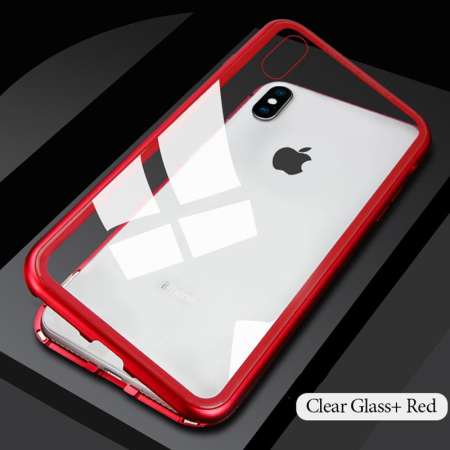 ปิดป้องกัน Apple iPhone X การดูดซับแม่เหล็กเคสโทรศัพท์โลหะ Ultra แม่เหล็กกระจกเทมเปอร์ 360 คลุมทั้งหมด