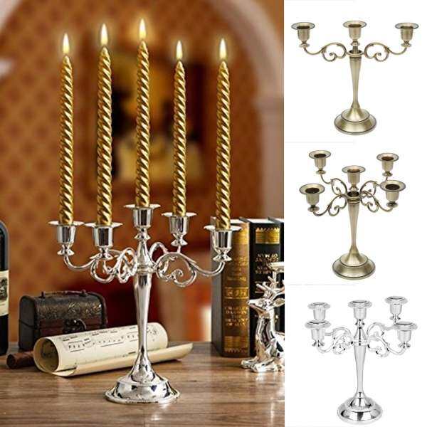 5 Arms Silver Wedding Romantic Metal Crafts Candelabra Alloy Candle Holder Stand Decor