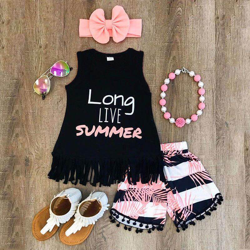 Toddler Kids Baby Girl Clothes Tops Romper Bodysuit+Headband Sunsuit Outfit Set