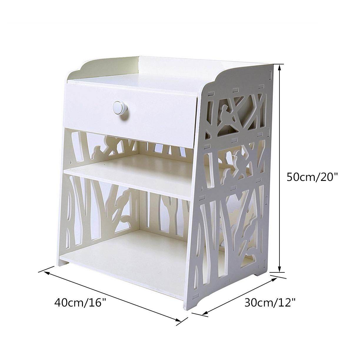 White Bedside Table Cabinet Cupboard Nightstand Storage Organizer Shelving Rack 40x30x50cm - intl