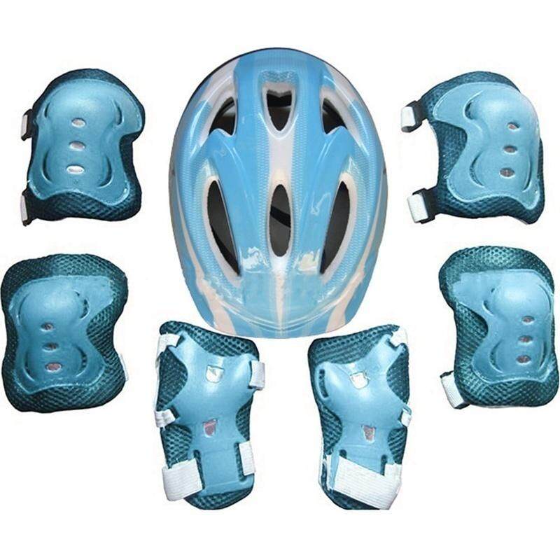 Fancyqube 7Pcs/Set Kid Child Outdoor Sports Essential Skate Balance Car Skateboard Cycling Bike Thickened Protectors Roller Knee Elbow Wrist Safety Helmet Pad Set Grateful