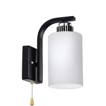 Pull Chain Switch Wall Sconce E27 Bedroom Living Room Lamp Metal And White Frosted Gl Shade Pull Chain Switch Wall Sconce E27 Bedroom Living Room Lamp Metal And White Frosted Gl Shade