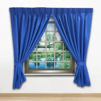 Window Ready Made Curtains Plain Blue French Pleat Width 60inch