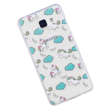 IMD ฟิล์มเคลือบเคสโทรศัพท์นิ่มเคสโทรศัพท์สีกันกระแทก TPU เคสโปร่งใสสำหรับซัมซุงกาแล็คซี่ A5 2016 (เมฆและยูนิคอร์น)