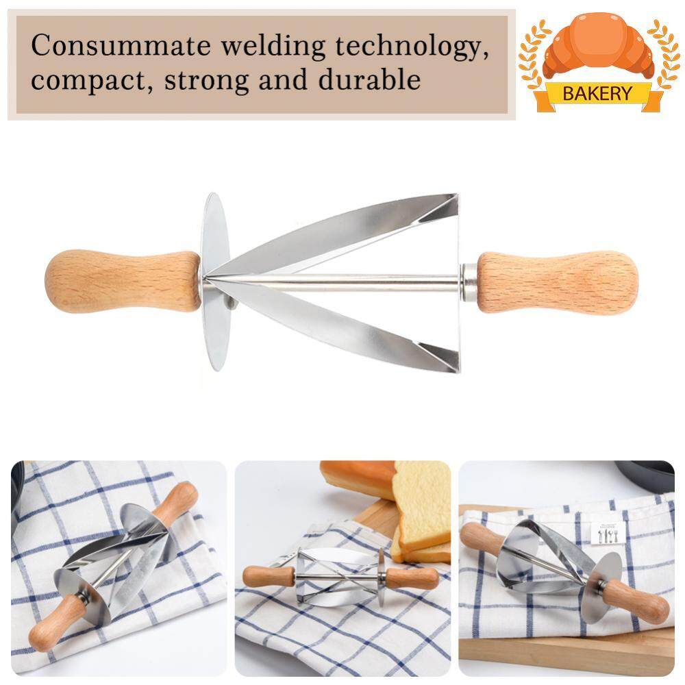 Stainless Steel Croissant Rolling Cutter Bread Dough Pastry Making Tool with Wooden Handle - intl