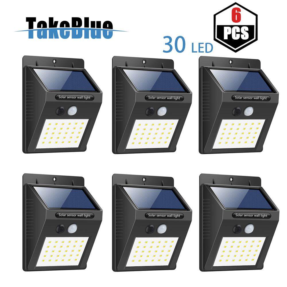 TakeBlue 30 ĐÈN LED Năng Lượng Mặt Trời Ngoài Trời 3 Chế Độ Thông Minh Chống Nước Năng Lượng Mặt Trời Cảm Biến Chuyển Động Ánh Sáng Không Dây Đèn Tường Bên Ngoài đèn cho Driveway Sân Vườn Đường Đi (6 Gói)