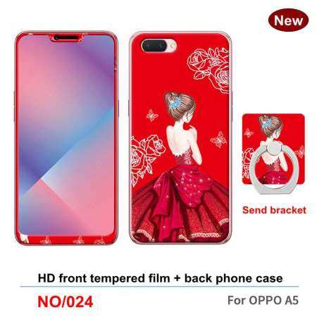 OPPO A3S = A5 Luxury 360 เต็มรูปแบบครอบคลุมนุ่ม TPU พลาสติกเคสโทรศัพท์เคสกันกระแทกสำหรับ OPPO A5 A3S ด้านหน้า termpered ฟิล์มแก้ว + เคสหลัง + ผู้ถือนิ้วมือ