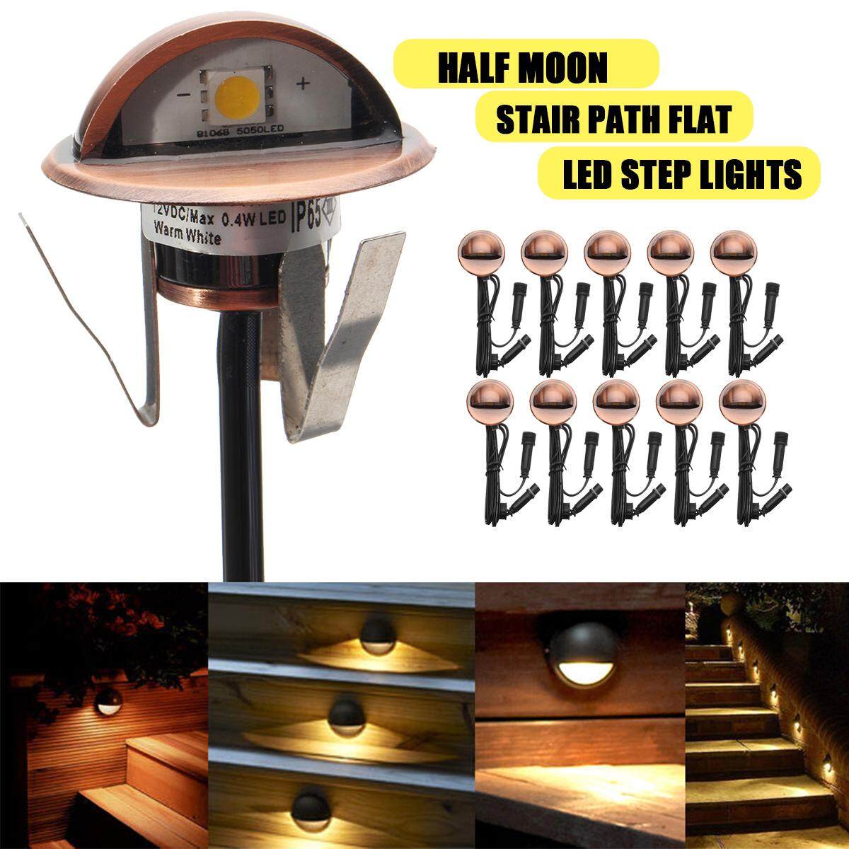 10pcs/set LED Half Moon Light Outdoor Garden Walkway Path Yard Stair Step Lamp