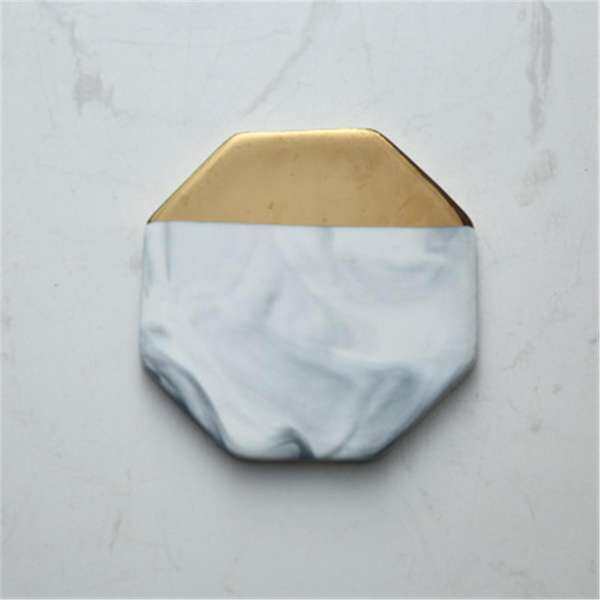 3 Styles Round Square Octagon Gold Marble Coaster Cup Mat Placemat Pad Holder