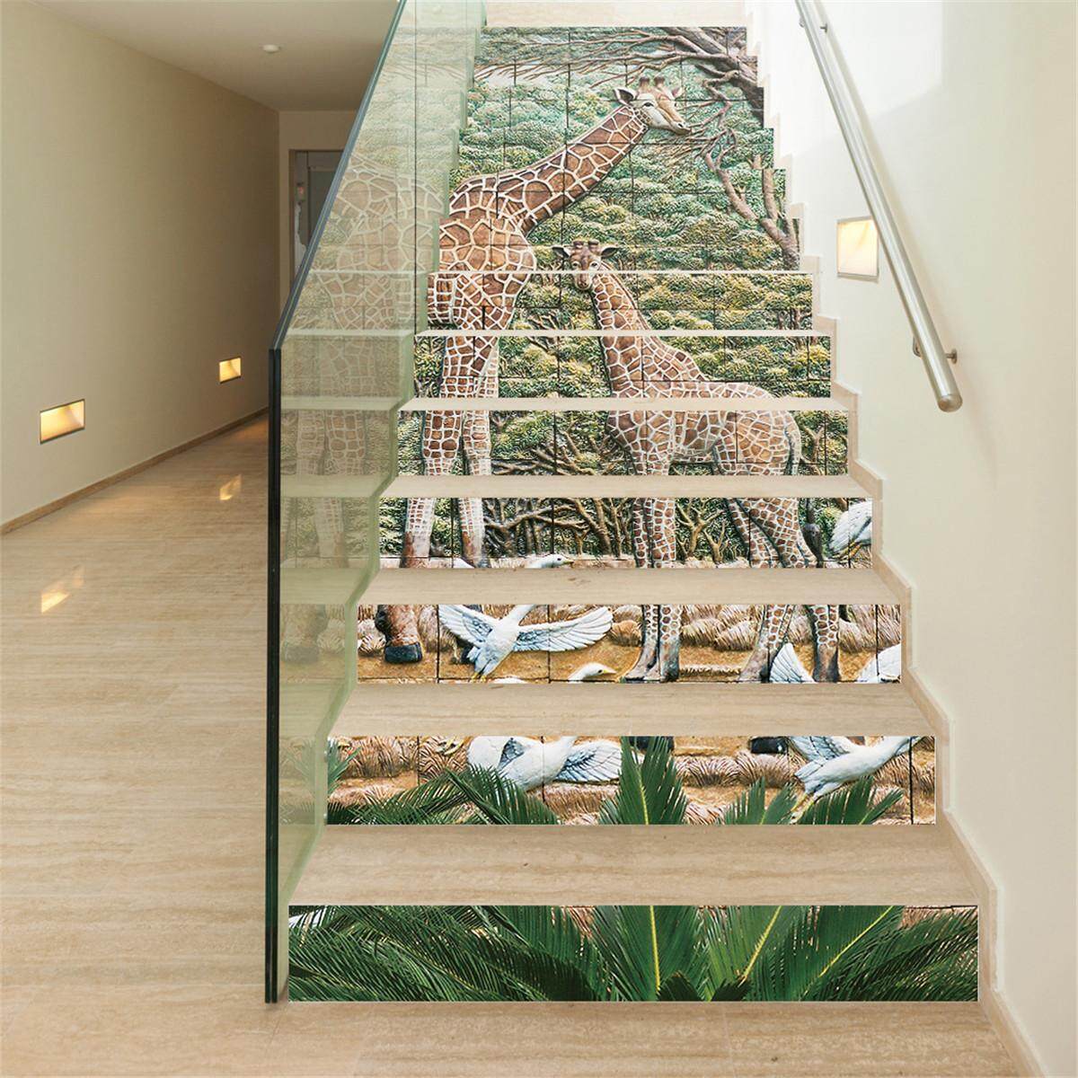 13Pcs 3D Giraffe Ceramic Tiles Stair Risers Staircase Sticker Photo Mural Vinyl