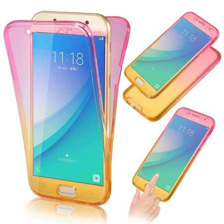 For Samsung Galaxy J7 Pro/ J730 Gradient Color Transparent 360 Degree Full Body Front and Back Non-slip Soft TPU Case - intl