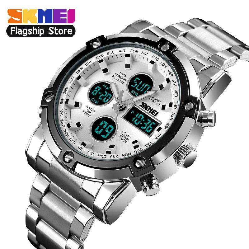 SKMEI Baru Pria Olahraga Jam Tangan Fashion Stopwatch QUARTZ Jam Tangan Layar Ganda 3 Waktu Hitung Mundur Jam Tangan Tahan Air 1389