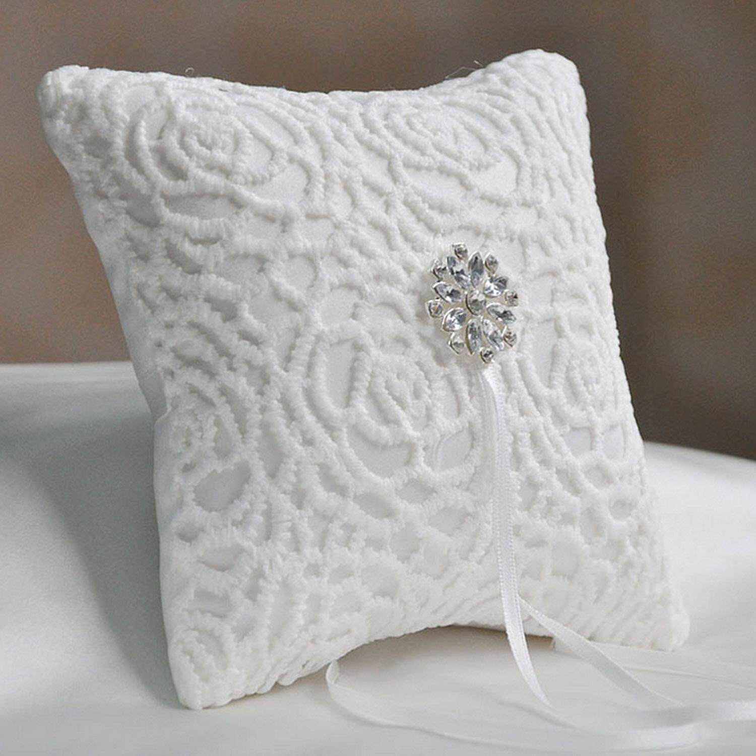 Lovely Rhinestone Ribbons Decor Bridal Wedding Ring Bearer Holder Pillow Cushion with Delicate Lace Pattern 15 x 15cm - intl