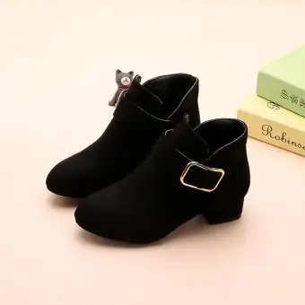 winter Ankle Boots For girls Kids Slip,On Pointed Toe shoes Children boots high,heeled princess shoe enfant Khaki black