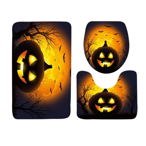 3 cái Bí Ngô Halloween Lồng Đèn Dơi Muỗi Phù Thủy chống trơn trượt Nhà Tắm Nắp Bồn Cầu Bao Thảm