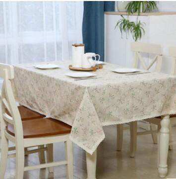 140*200cm Floral Fresh Style Table Cover Linen and Cotton Lace Edge Rectangular Table Cloth Home Hotel Textile