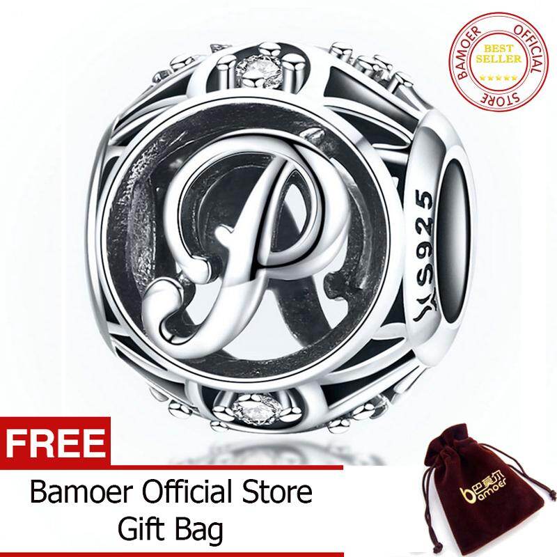 BAMOER Free Shpping Crazy Sale 925 Sterling Silver August Letter Collection A to Z Alphabet Charms Beads fit Women Charm Bracelet DIY Jewelry Making SCC738