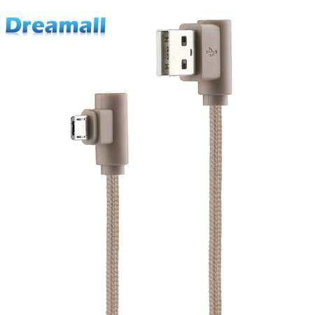 90 Degree USB2.0 to Micro USB 2.4A Fast Charging Data Cable(Beige)(3m)