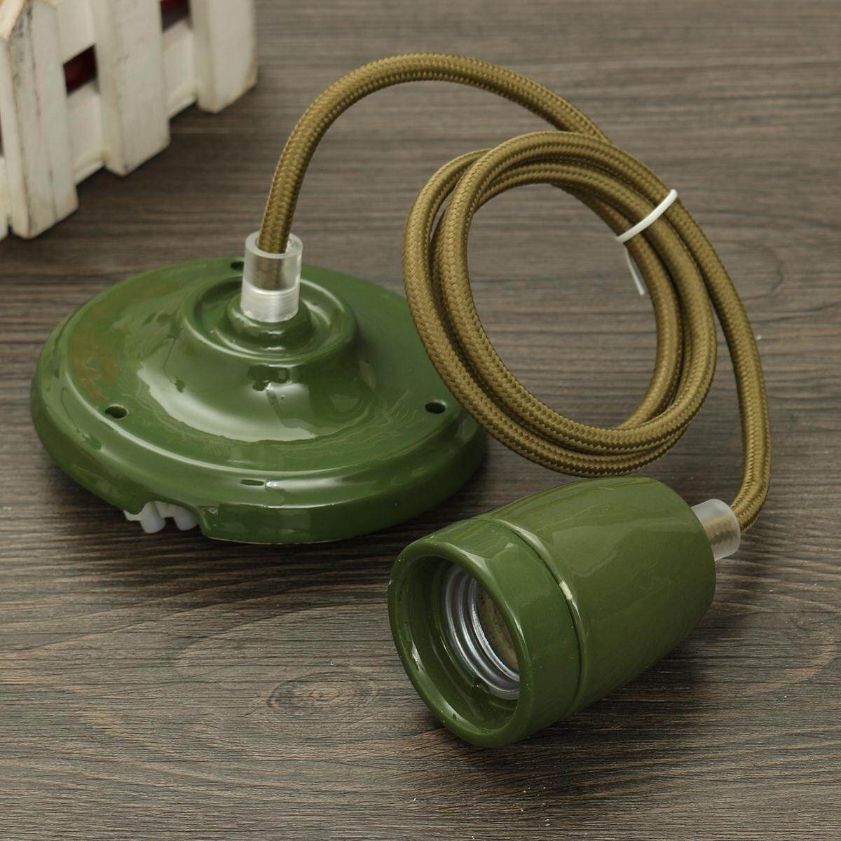 Vintage Ceramic Porcelain Ceiling Rose & Lamp Bulb Holder Antique Retro E27 Fit (Green) - intl