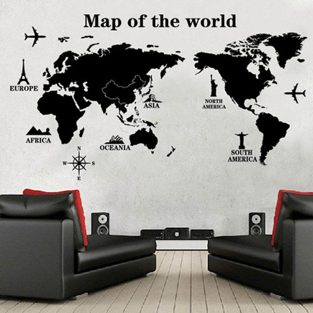 Black World Map PVC Wall Decals DIY Home Sticker WallPaper Vinyl Wall arts Pictures Removable Murals For House Decoration Baby Living Rooms Bedroom Toilet