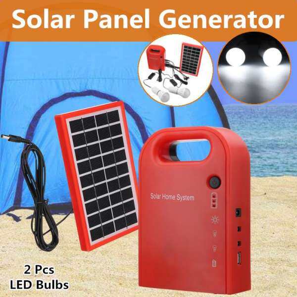 Solar Panel Power Generator LED Lighting System Kit USB Charger 2 LED Bulbs