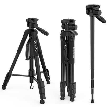 Andoer TTT-666R ขาตั้งกล้อง Monopod แบบพกพาขาตั้งกล้องสามขาน้ำหนักเบาสำหรับ Canon Nikon DV กล้องถ่ายวิดีโอ DSLR พร้อมกระเป๋าใส่โน๊ตบุ๊คแบบพกพา MAX. โหลด 4 กิโลกรัม