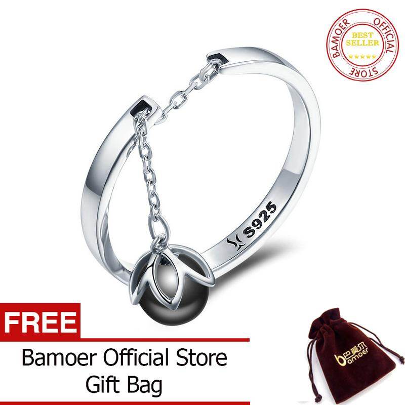 BAMOER Free Shpping Genuine 925 Sterling Silver 2 Color Tears Of Flowers Dangle Open Finger Rings for Women Luxury Sterling Silver Jewelry SCR165