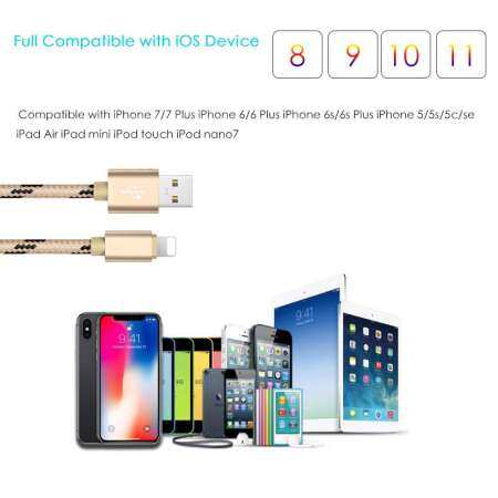 Auswaur ที่ชาร์จ iPhone สายเคเบิลไลเทนนิง 1FT (0.25 เมตร) ไนลอนทนทานสายถัก Lightening TO สาย USB สำหรับ Apple iPhone X/8/8 Plus/7/7 PLUS/6/6 วินาที/6 Plus/6 วินาที PLUS/5/5C/5 วินาที /SE, ไอแพดไอพอด NANO iPod Touch