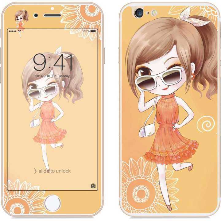 QM untuk iPhone 6/6 S 2.5D Ujung Lengkung Kartun Bunga Gaya Peri Depan & Belakang Colorful Penuh Tempered Glass Protektif Film Spesifikasi: iPhone 6/6 S