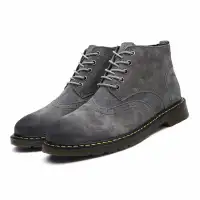 Ukuran Besar 38-47 Kualitas Tinggi Vintage Jaket Pria Musim Dingin Atasan Tinggi Pria Sepatu Bot Brogue Sepatu Bot Pendek Sepeda Motor-Intl