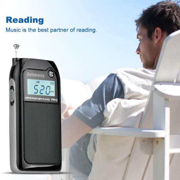 Retekess PR12 Portable AM FM Radio Transistor DSP Digital Tuning MP3 Music Player Support TF Card with Rechargeable for Walk Digital Tuning Radio Receiver MP3 Music Player