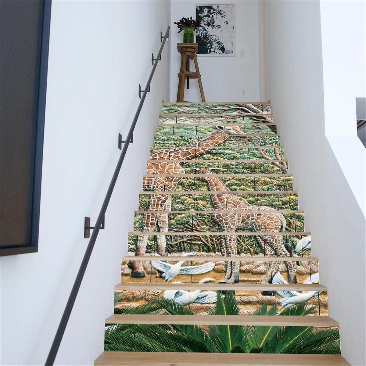 13Pcs 3D Giraffe Ceramic Tiles Stair Risers Staircase Sticker Photo Mural Vinyl