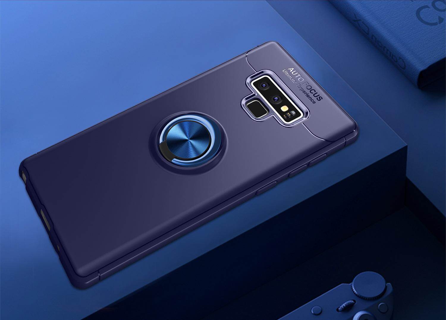 for Samsung Note9 Case [Blue Metal Ring] Soft TPU Case Back Cover, 360 Degree Rotating Hidden Ring Kickstand Holder, Can work with Car Mount, Shockproof, Impact Resistant