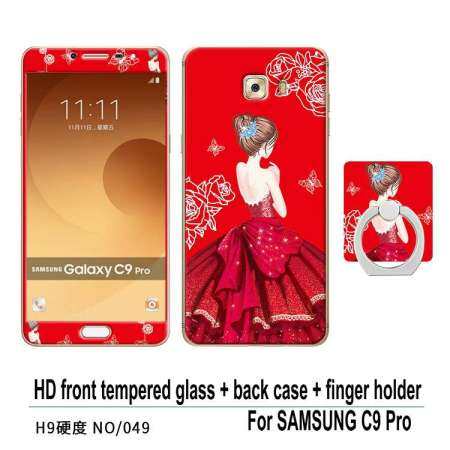SAMSUNG C9 PRO Multicolor Luxury 360 เต็มรูปแบบครอบคลุมนุ่ม TPU พลาสติกเคสโทรศัพท์เคสกันกระแทกสำหรับซัมซุงกาแล็คซี่ C9 PRO termpered ฟิล์มแก้ว + เคสหลัง + ผู้ถือนิ้วมือ