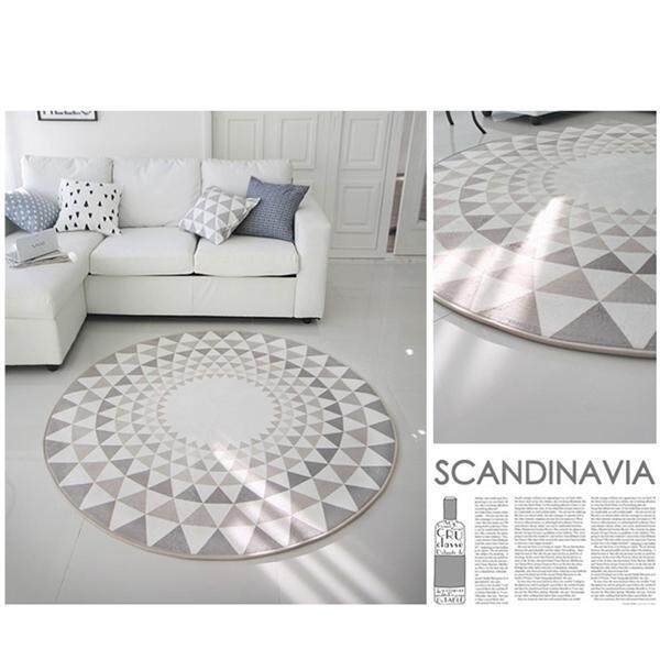 Nordic Round Floor Mats Nonslip Wearproof Fast Drying Ground Mats for Bathroom Livingroom (Light Grey Triangular Pattern Circle)