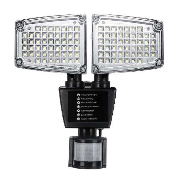 Chạy Bằng năng lượng mặt trời Cảm Biến Chuyển Động Ánh Sáng 800 Lumen 100 Đèn LED Có Thể Điều Chỉnh Đầu IP65 Chống Thấm Nước An Ninh Ngoài Trời Ánh Sáng với Ba Điều Khiển Mặt Đồng Hồ