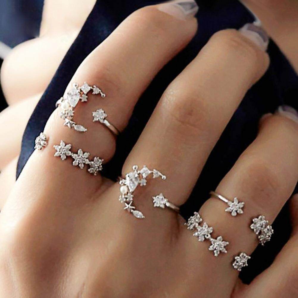 Bodhi 5 Pcs/set Fashion Wanita Star Moon Berlian Imitasi Engsel Jari Hadiah Cincin Perhiasan