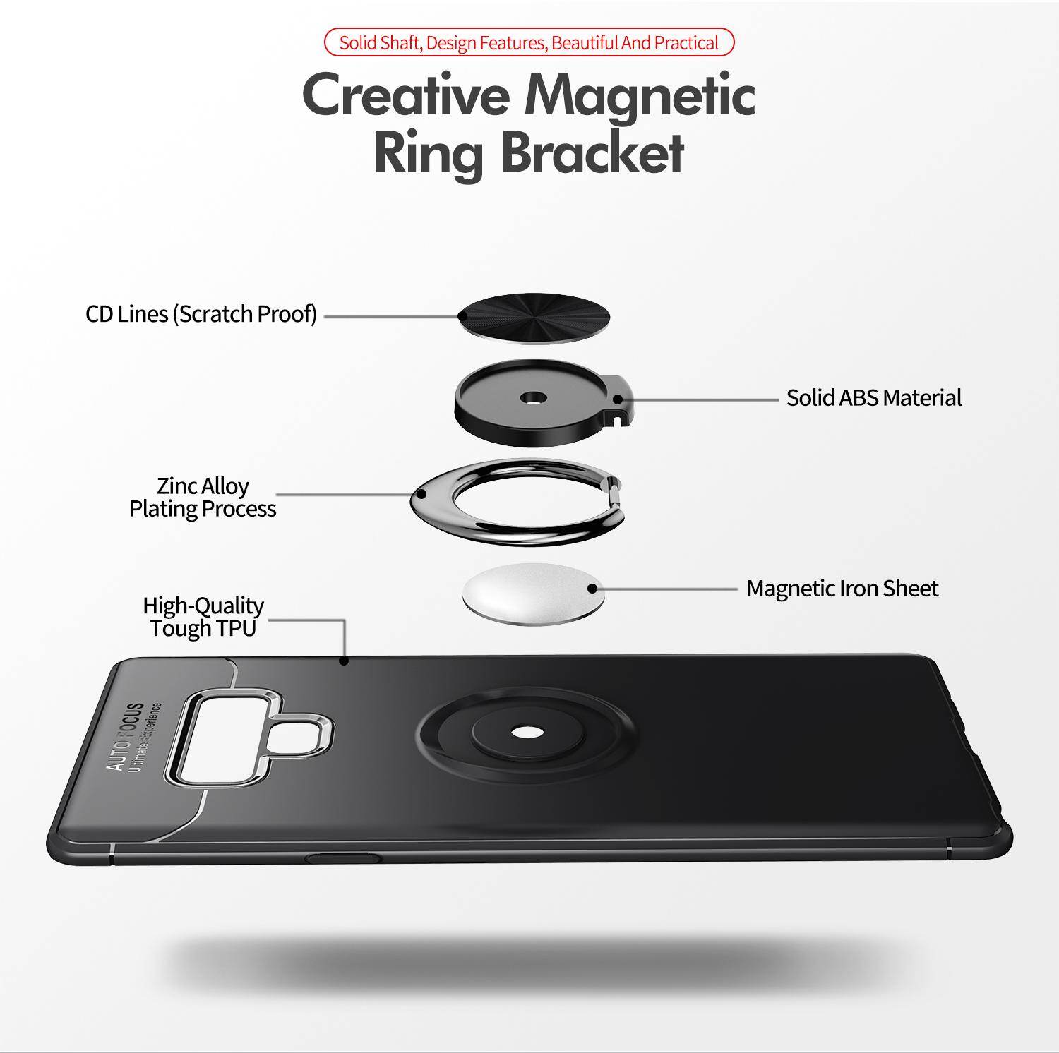for Samsung Note9 Case [Blue Metal Ring] Soft TPU Case Back Cover, 360 Degree Rotating Hidden Ring Kickstand Holder, Can work with Car Mount, Shockproof, Impact Resistant