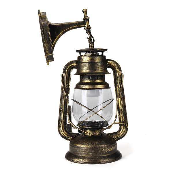 220V Retro Vintage Lantern Wall Lamp Light Sconce With 6W E27 Warm Light Bulb Green Bronze