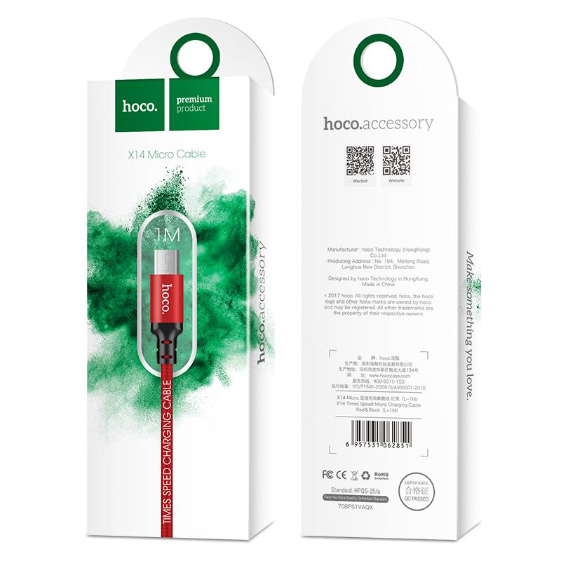 Cáp Micro USB HOCO X14 2A Dài 1M, Cáp Sạc Nhanh Cho Điện Thoại Di Động Samsung Xiaomi Huawei