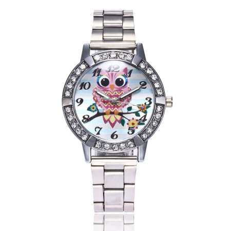 นักช็อปปิ้งนกฮูกที่น่ารักแฟชั่นสำหรับผู้หญิงนาฬิกาอัลลอยด์อนาล็อกควอตซ์รอบนาฬิกาข้อมือนาฬิกา