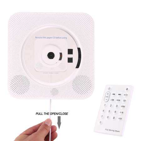 efuture Wall Mounted Bluetooth Cd Player, Pull Switch With Remote HiFi Speaker USB Drive Player Headphone Jack AUX Input/output