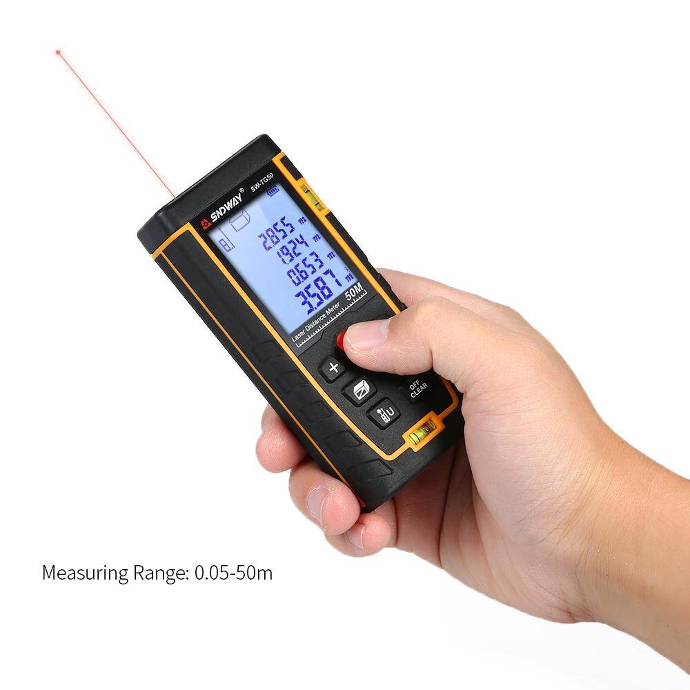 SNDWAY Handheld Digital Laser Distance Meter Portable Mini Range Finder High-precision Rangefinder with 30 Groups Data Storage LCD Display Backlight 2 Bubble Levels Diastimeter Distance Area Volume Measurement (50m)