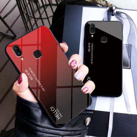 สำหรับ Vivo V11i Gradient สีกระจกเทมเปอร์ปลอกแก้วฝาหลังกันชน TPU อ่อนกรณี