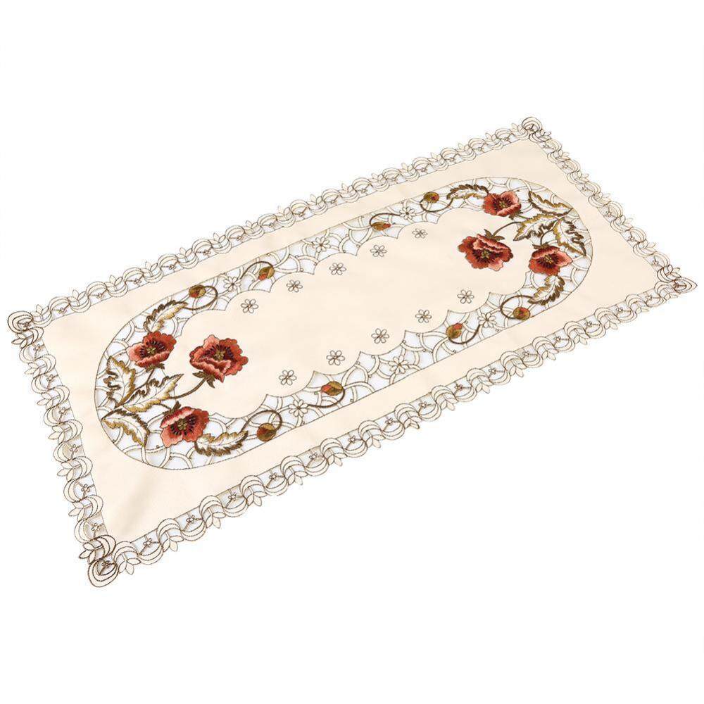 epayst Red Floral Flower Hollow Embroidered Table Runner Tablecloth Cutwork Table Decor Rectangle