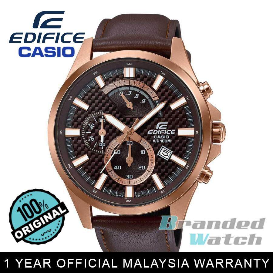 Marco 2 Years Warranty Casio Edifice EFV 530GL 5A Men s Chronograph Leather Strap Watch EFV 530GL 5AV Lazada